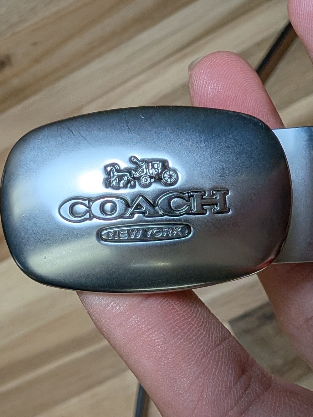 Coach Reversible Leather Belt Silver Logo Buckle Taupe / Brown